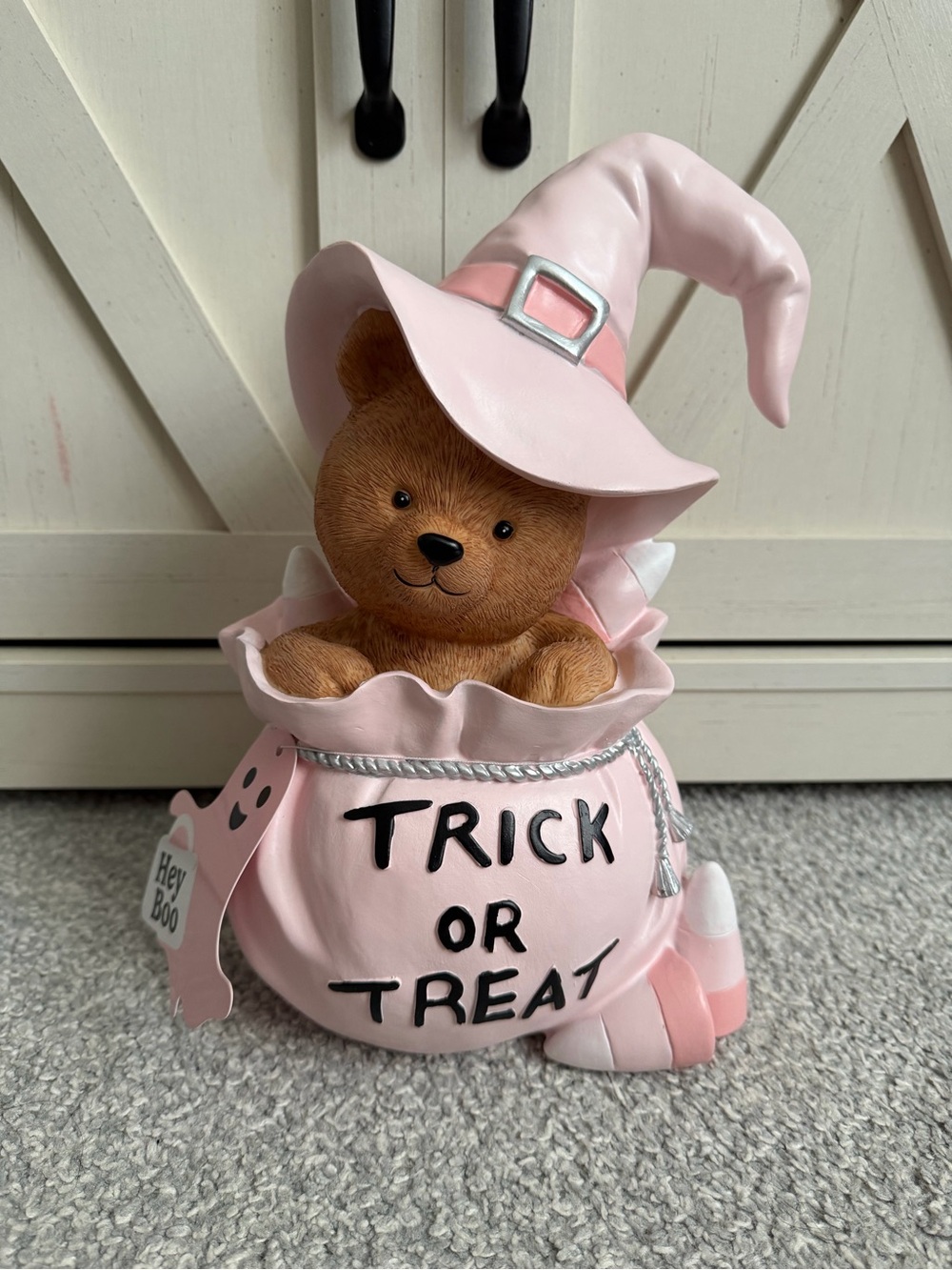 NEW 2026 Pink Halloween Teddy Bear Witch in Trick or Treat” Bag Decor